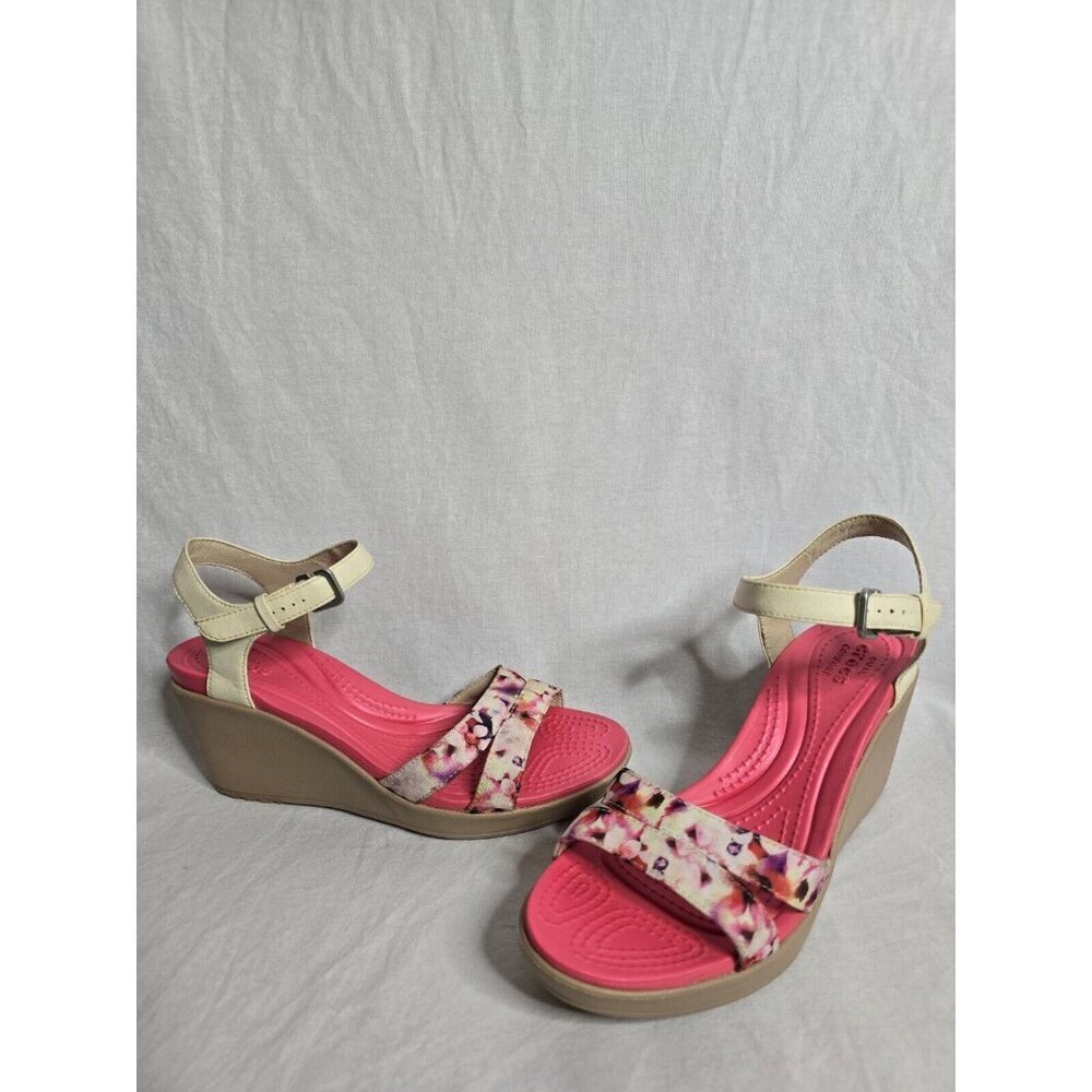 Crocs Leigh II Ankle strap Wedge heel Sandal Floral-Size 9 Womens-MISSING BUCKLE